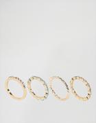 Asos Pack Of 4 Tiny Stone Rings - Gold