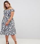 Uttam Boutique Plus Leaf Print Prom Dress-white