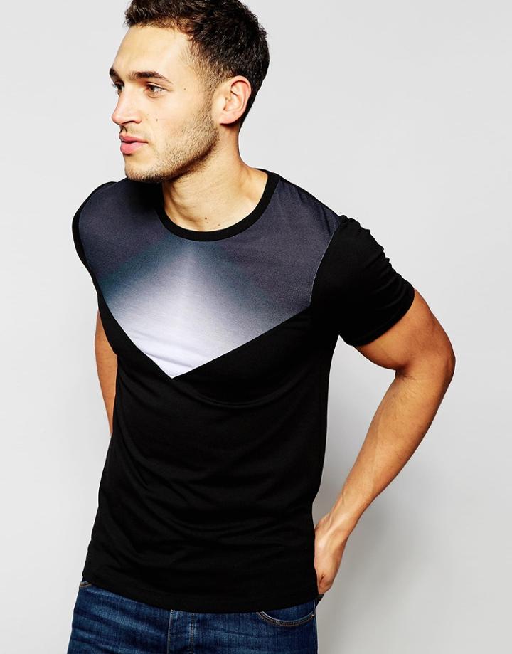 Asos Muscle T-shirt With Gradient Yoke Print In Black - Black