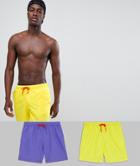 Asos Design Swim Shorts In Retro Purple & Yellow Mid Length 2 Pack - Multi