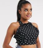 Fashion Union Ruffle Front Crop Top With Cross Back-black