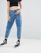 Uncivilised Shadow Patch Mom Jeans - Blue