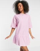 Asos Design Oversized T-shirt Dress With Frill Hem In Pink And Lilac Stripe