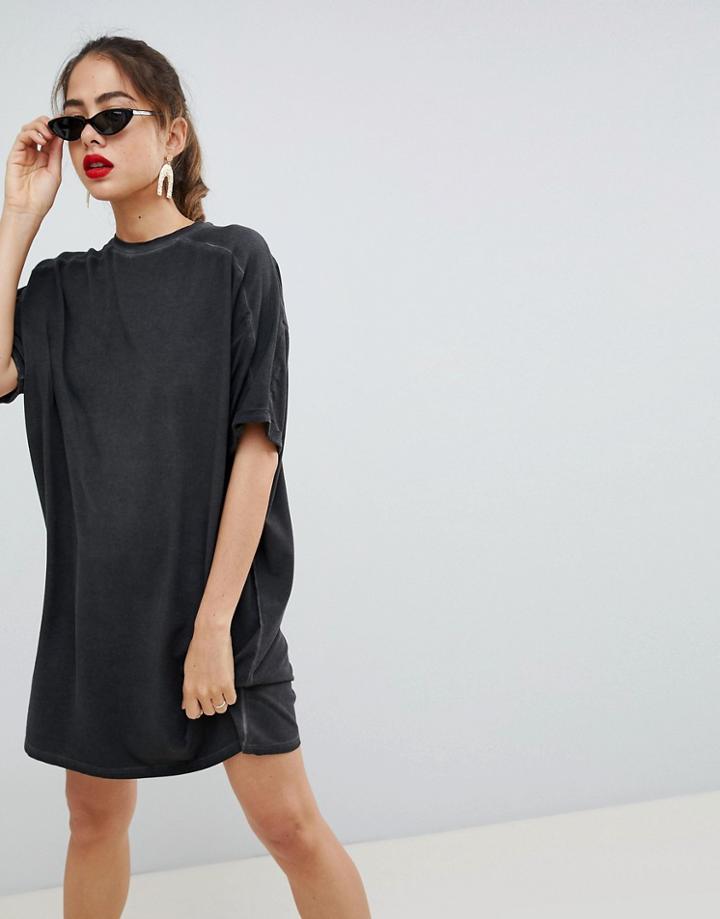Asos Design T-shirt Dress With Rolled Sleeves And Wash - Black