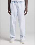 Bershka Wide Fit Denim Drawstring Sweatpants In Blue-blues