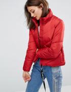 Love Moschino Stripe Quilted Oversized Puller Jacket - Red