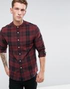Asos Stretch Slim Check Shirt With Grandad Collar In Red - Red