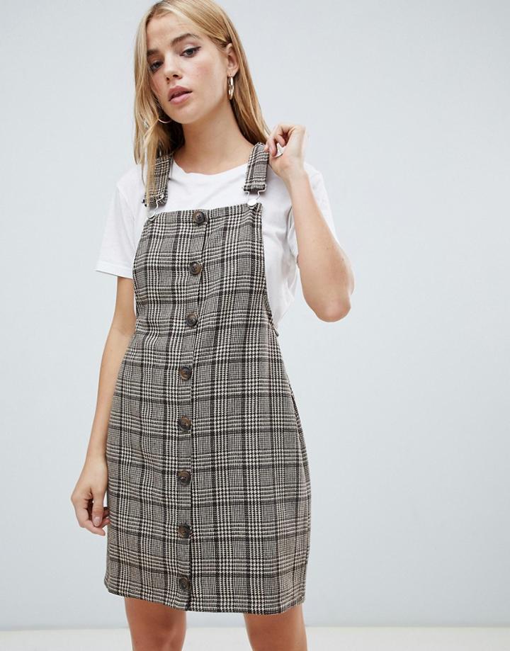 Daisy Street Overall Dress In Check - Brown