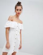 Pull & Bear Button Down Dress In White - Multi