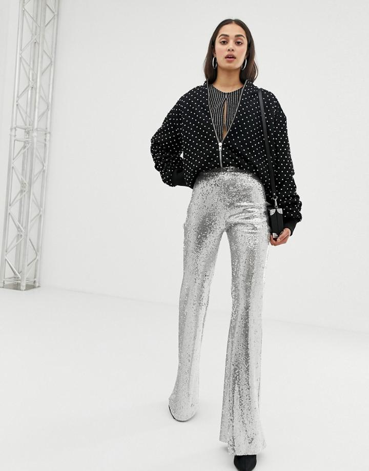 Bershka Sequin Pants - Silver