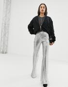 Bershka Sequin Pants - Silver