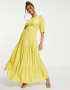 Asos Design Cross Back Tiered Maxi Dress In Yellow