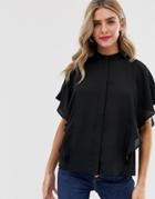 Asos Design Sleeveless Soft Shirt With Ruffle Detail - Black