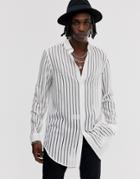 Asos Design Regular Longline Burnout Stripe Shirt In White
