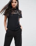 Lipsy Frill Detail Top With Lace Back - Black