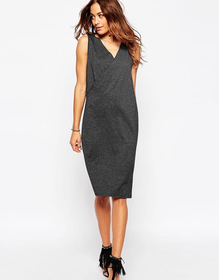 Asos Wrap Front Column Sleeveless Dress - Charcoal Marl