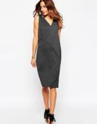 Asos Wrap Front Column Sleeveless Dress - Charcoal Marl