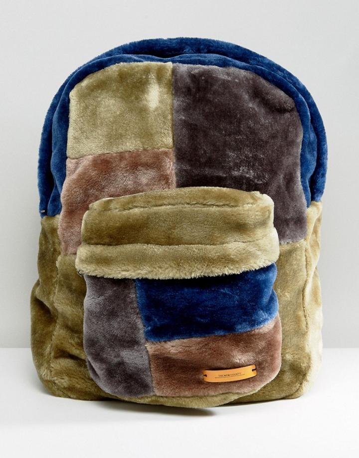 The New County Oversized Faux Fur Backpack - Navy