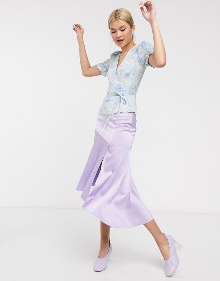 & Other Stories Floral Print Wrap Blouse In Blue-blues