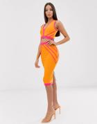 The Girlcode Bandage Midi Skirt In Orange And Pink - Orange