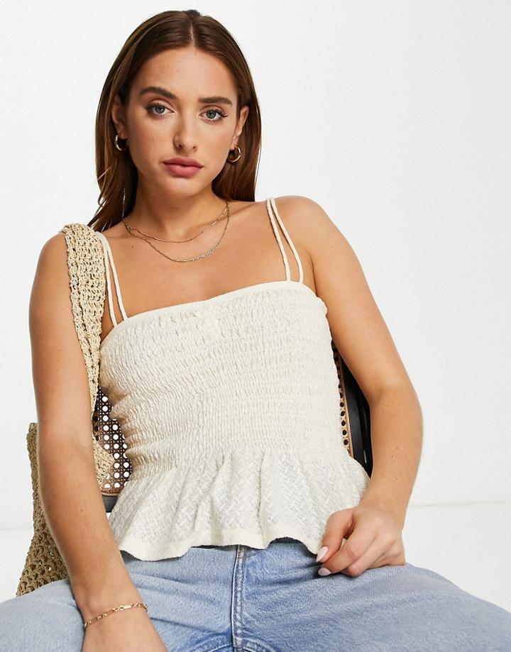 Topshop Shirred Cami Top In Buttermilk-white