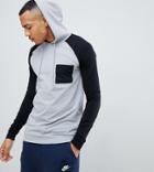 Asos Design Tall Muscle Longline Hoodie With Contrast Raglan Sleeves And Chest Pocket - Gray