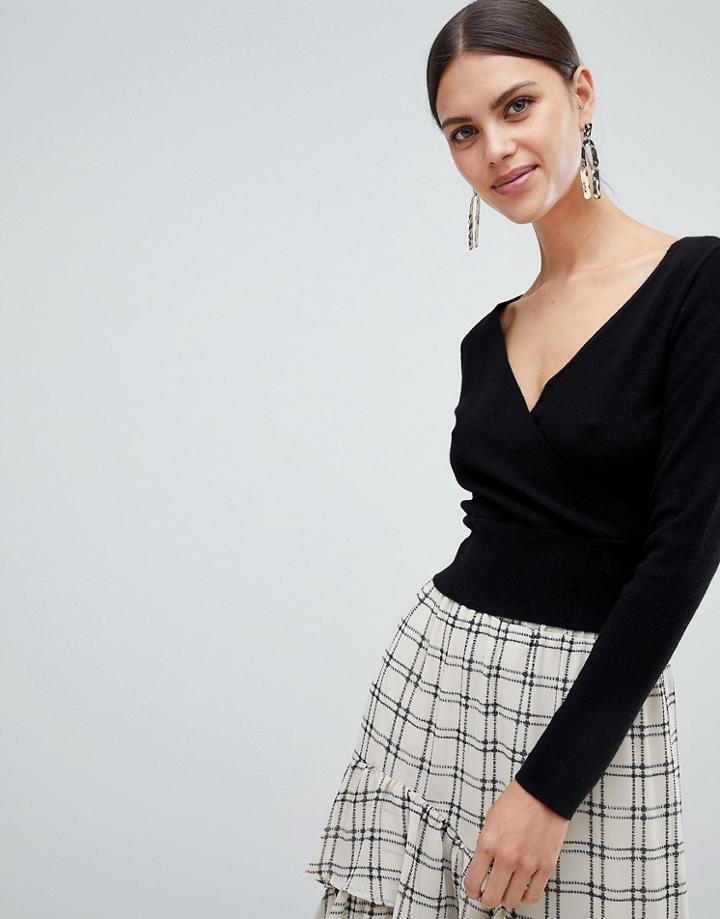 Asos Design Sweater With Wrap Detail - Black