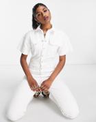 Free People Button Through Denim Jumpsuit In White