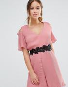 Maya Petite Cold Shoulder Pleated Romper With Embellishment - Pink