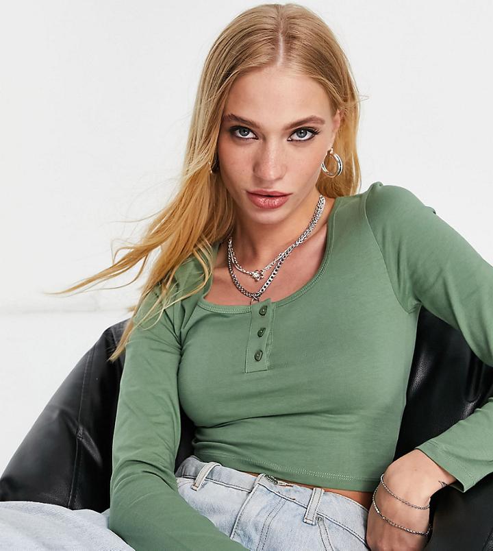 Reclaimed Vintage Inspired Long Sleeve Button Up Top Khaki-green