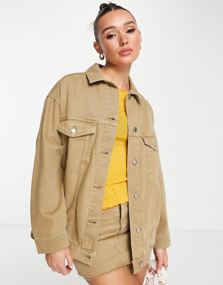 Topshop Dad Xl Denim Jacket In Stone - Part Of A Set-gray
