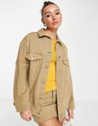 Topshop Dad Xl Denim Jacket In Stone - Part Of A Set-gray