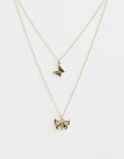 Asos Design Multirow Necklace With Butterfly Pendants In Gold - Gold