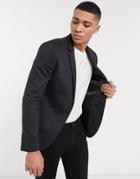 Asos Design Super Skinny Blazer In Blue Tonal Check Jersey-blues