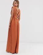 Asos Design Pleated Belted Maxi Dress With Cut Out Detail-multi