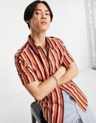 Asos Design Shirt With 70s Collar In Knitted Stripe-neutral
