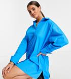 In The Style Tall X Lorna Luxe Oversized Shirt Dress In Blue-blues