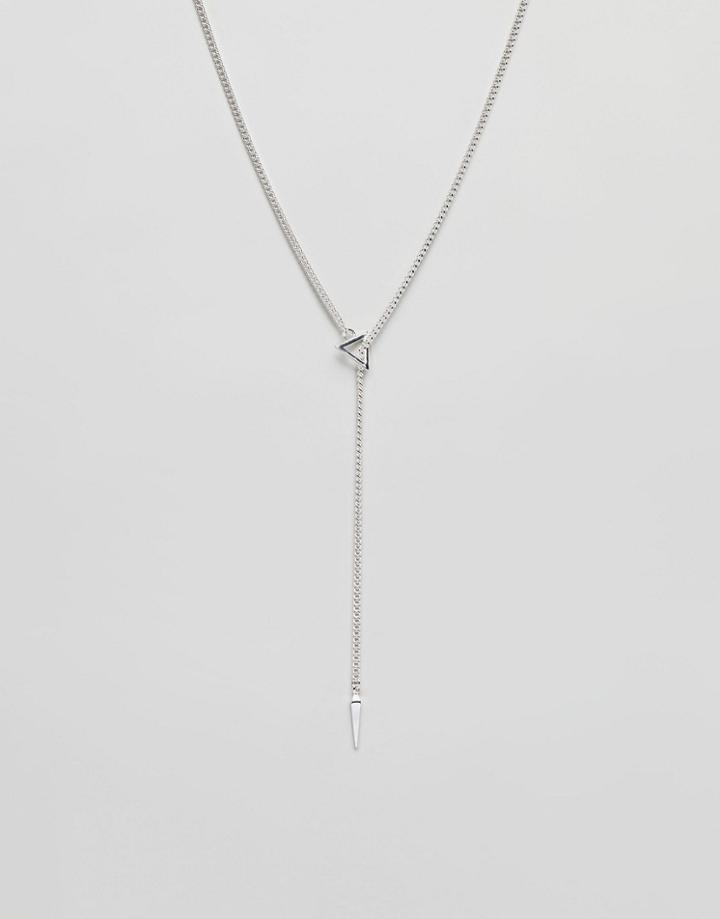 Asos Design Lariat Neckchain With Geo Pendants In Burnished Silver - Silver