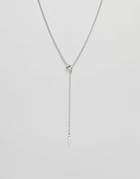 Asos Design Lariat Neckchain With Geo Pendants In Burnished Silver - Silver