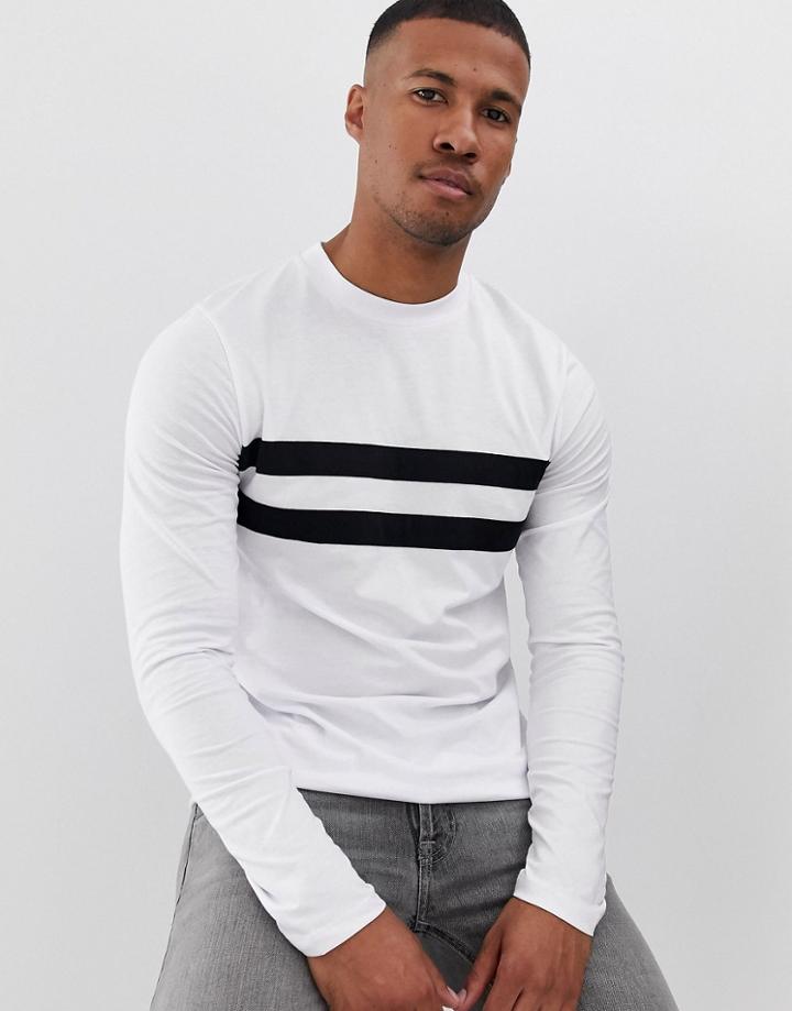 Asos Design Long Sleeve T-shirt With Contrast Panels In White