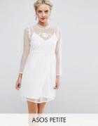 Asos Petite Dobby Mesh Embroidered Smock Dress - White