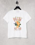 Asos Design Relaxed T-shirt With Peach Nectar Postcard Print In White
