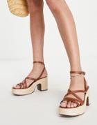 Asos Design Hackney Strappy Mid Heeled Platforms In Tan-brown