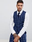 Asos Design Wedding Skinny Suit Vest In Tonal Blue Check - Blue