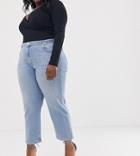 Asos Design Curve Florence Authentic Straight Leg Jeans In Low Stretch Denim In Light Vintage Wash - Blue
