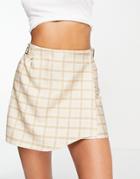 Another Reason Mini Wrap Skirt With Buckle Detail In Plaid Jacquard-neutral
