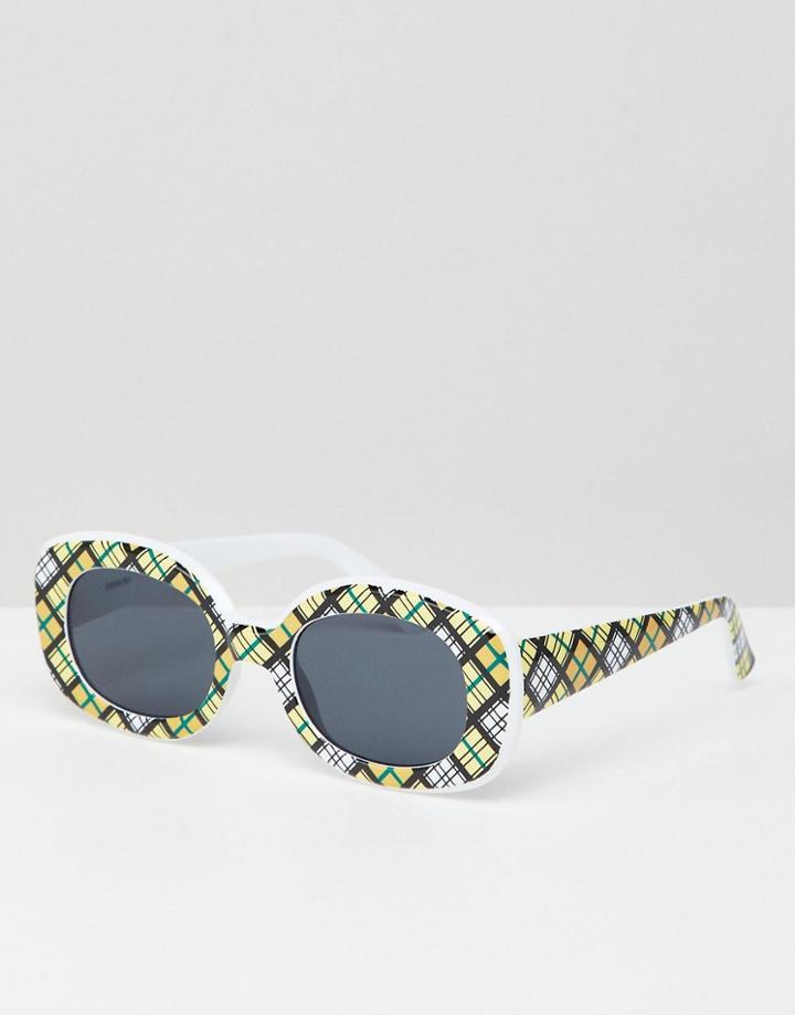 Asos Design Check Print 90s Square Sunglasses - Multi