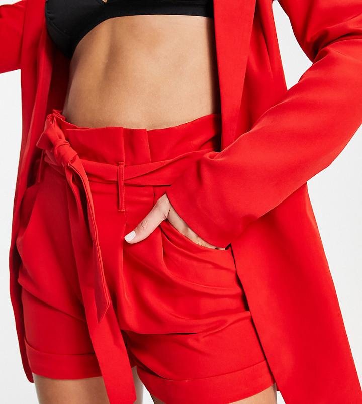 Unique21 Tall Paperbag Waist Shorts In Red