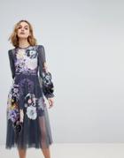 Asos Edition Smock Dress With Applique Embellished Flowers - Gray