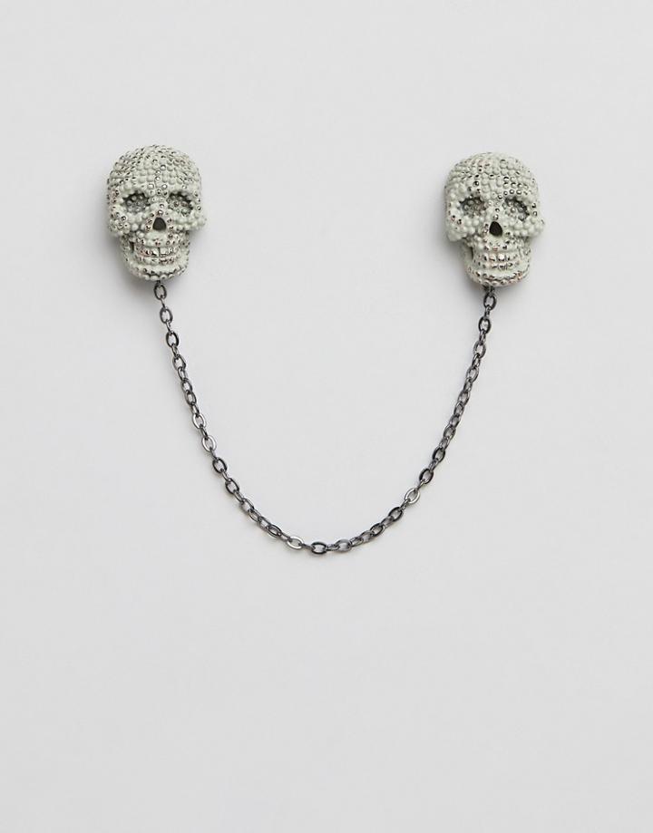Twisted Tailor Skull Collar Chain In Gray - Gray